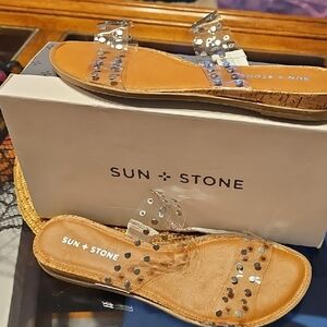 Sun + Stone Women's Sandals with Silver and Tan Accents